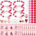 Batiyeer 18 Set Valentines Day DIY Bead Bracelets Gifts for Kids, Heart Charms for Jewelry Making, Class Valentines Gifts Exchange, Party Favors, Goody Bag Filler for Boys Girls(Pink)
