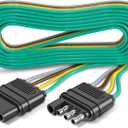 4 Pin Trailer Connector Harness Extension 80 Inch, 16AWG 4 Way Trailer Plug Flat Wire Extender, Male to Female Trailer Light Connector for Hitch, Utility, Boat, or RV Trailers