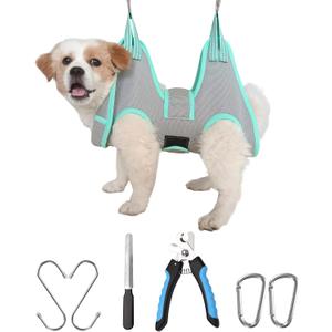 Dog Grooming Hammock Harness, XS Dog Hanger for Nail Trimming, Grey Dog Sling Nail Trimming,Dog Holder Grooming Restraint Thick Neck Support (XS (14 LB Max) Silver Grey 4.5-10in)