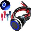 P PADDYFIELD 220V/110V/24V/12V 19mm Metal Button Switch with Wiring Harness and LED Indicator Light, Suitable for Emergency scenarios Such as Ships, Cars, Trucks, etc (1, Black Button - Blue Light)