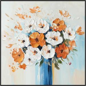 TEIPAI Mother of Pearl Hand-painted Floral Oil Paintings for Living Room Bedroom Hallway Wall Decor  24x24 In