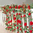 12Pack 32.2 FT Fake Rose Vine Flowers Plants Artificial Flower Garland Hanging Rose Ivy Home Hotel Office Wedding Party Garden Craft Art Decor (Red)