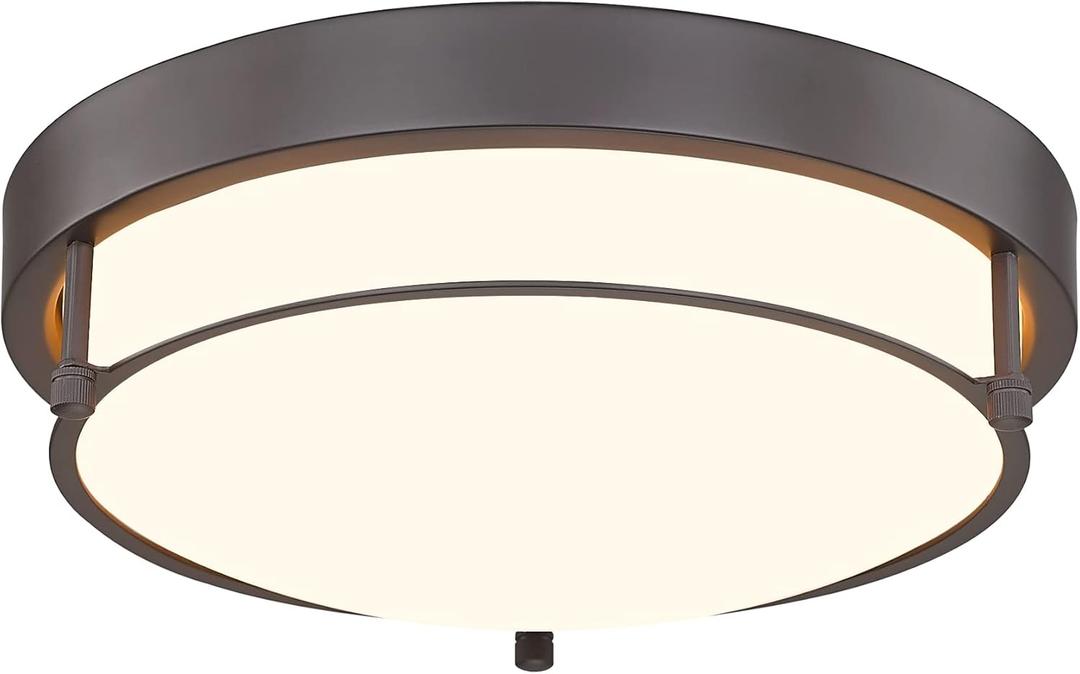 12 inch Flush Mount Ceiling Light, 2-Light Close to Ceiling Light Fixtures with Oil Rubbed Bronze Finish for Bathroom Bedroom Kitchen Hallway, 4822-ORB (Frosted Class & Oil Rubber Bronze)