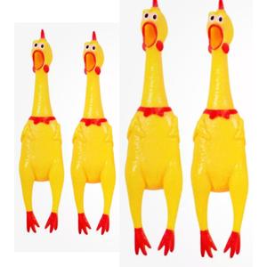 Pack of 4 PCS Screaming Chicken Yellow Squeaky Rubber Chicken Funny Style Dog Toy Novelty (2pcs 14 inch, 2 pcs 12 inch)