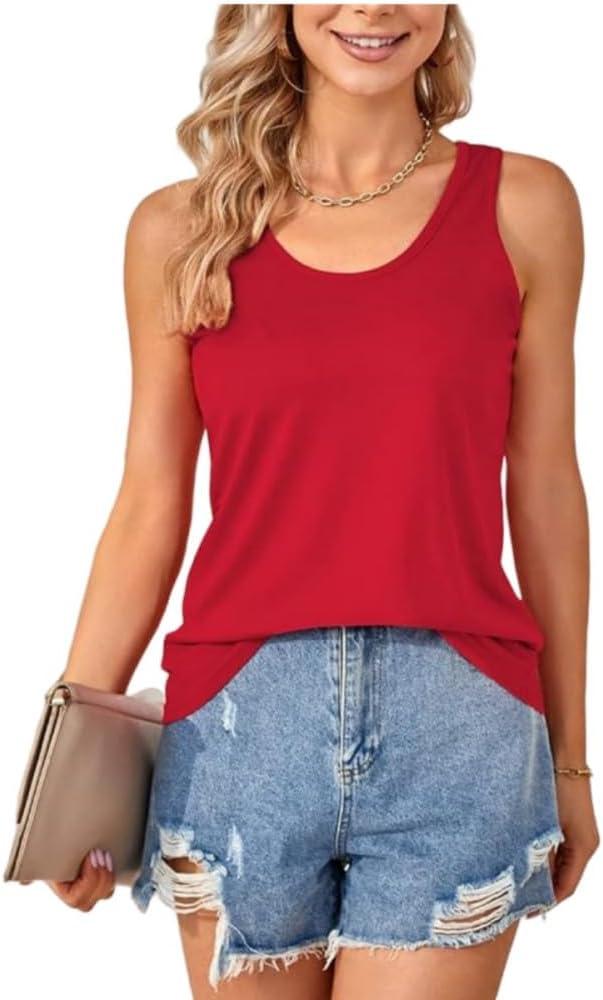 Selene Stretch Womens Sleeveless Tank Tops Cotton Classic Fit Scoop Neck Tunic Summer Dressly Camisole (Small, Red)