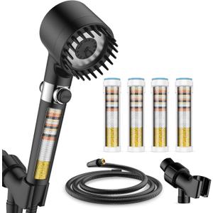 Fitespot Ion Drops Filtered Shower Head with Handheld, High Pressure Shower Heads with 3 Spray, Showerhead with Filters Hand held for Hard Water, Remove Chlorine, Reduces Dry Itchy Skin (Black)
