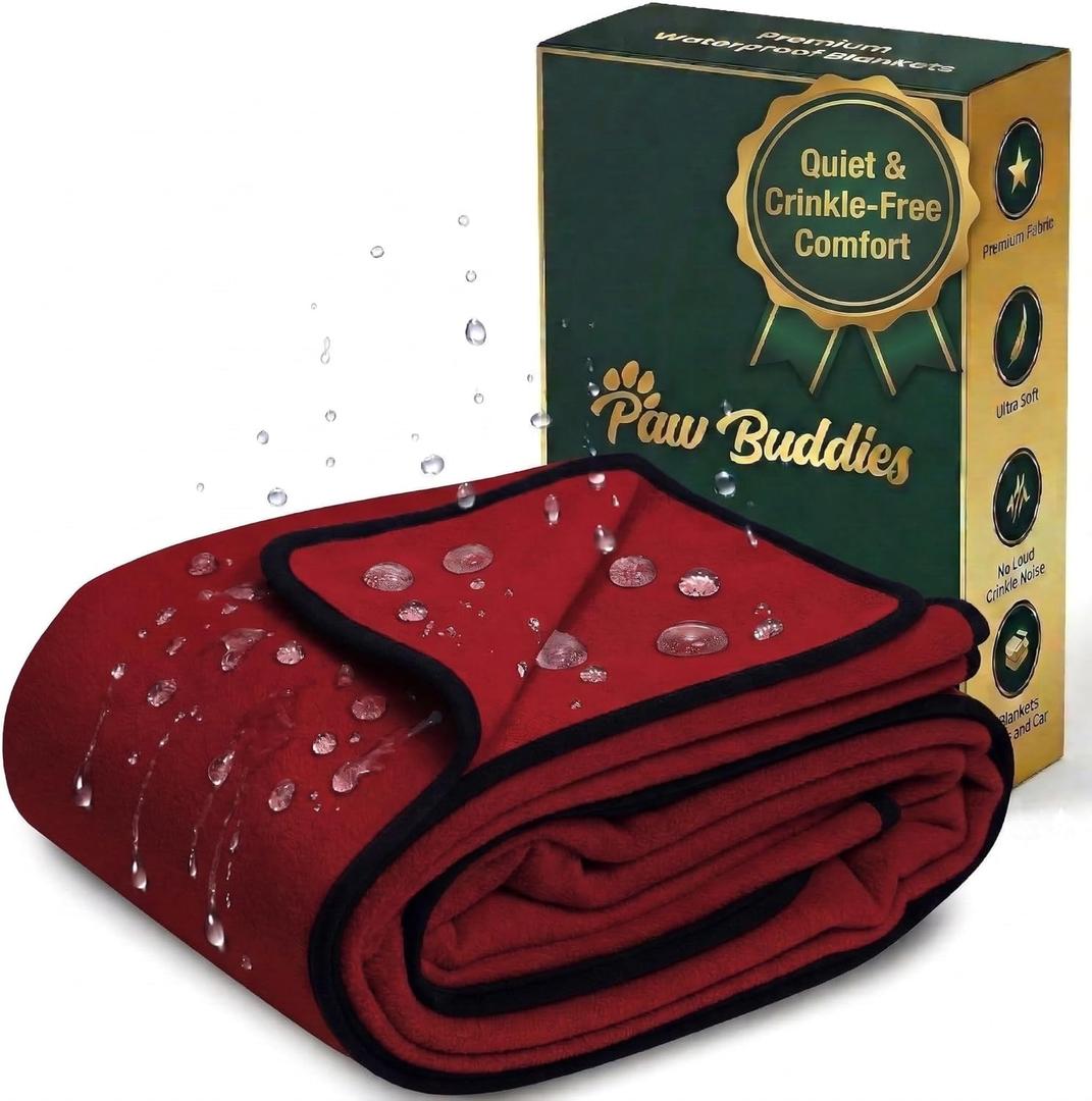 Paw Buddies Waterproof Blanket 80"x90"  Reversible Microfleece Throw for Couples, Pets & Family  Leakproof, Machine Washable Bed & Sofa Protector for Home or Travel (Burgundy)
