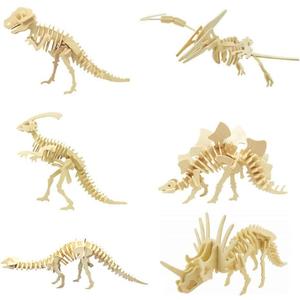 3D Wooden Dinosaur Puzzle - 6 Piece Set Wood Dinosaur Skeleton Model Puzzle - DIY Wooden Crafts 3D Puzzle - STEM Toys Brain Teaser Puzzle Gifts
