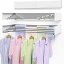 Wall Mounted Clothes Drying Rack 40 Inch, Foldable Wall Mount Laundry Rack Folding Indoor, Clothing Drying Rack Collapsible, Hidden Space Saver with Wall Template, 5 Rods, 60 lb Capacity (White)