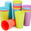 24 Pack Plastic Tumbler Cups, 13 OZ Unbreakable Water Drinking Cups, Colored Reusable Nesting Beverage Cups for Parties, BBQ Picnics, Smoothies, Juice, Stackable