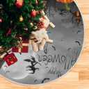 Happy Halloween Black Castle Christmas Tree Skirt Decorations Spooky Pumpkin Witch Bat Ghost Xmas Tree Mat 36 inch for Holiday Party Supplies Rustic Ornaments Mini Tree Skirt