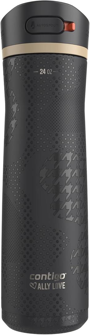 Contigo x Ally Love Ashland Chill 2.0, Stainless Steel, Spill Proof Water Bottle with AutoPop Easy Lean Lid, BPA Free, 24oz, Licorice (24oz (Pack of 1))