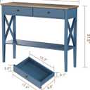 ChooChoo Console Table with Drawers, Narrow Wood Accent Sofa Table Entryway Table with Storage Shelf for Entryway, Front Hall, Hallway, Living Room, Blue, 11.8"D x 39.4"W x 31.5"H