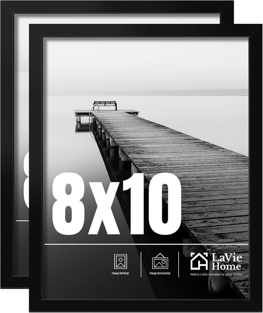 LaVie Home 8x10 Picture Frame 2 pack, Display Pictures 8 x 10, 8x10 Black Photo Frame with HD Plexiglass, Display Frame for Vertical or Horizontal, Classic Collection