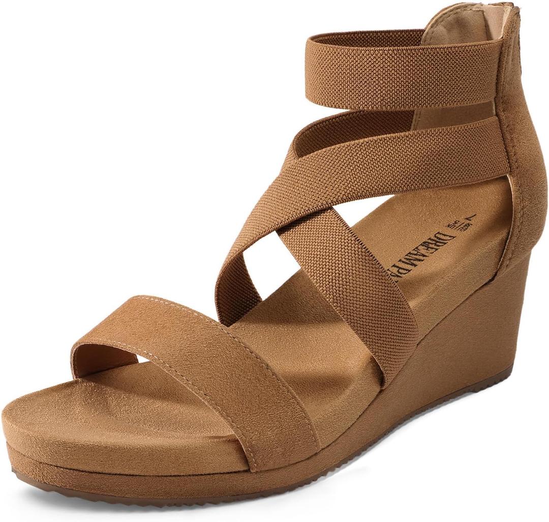 DREAM PAIRS Womens Elastic Ankle Strap Open Toe Platform Wedge Sandals Comfortable Summer Shoes, Size 8