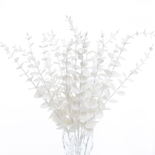 Voqoza 18pcs White Eucalyptus Stems Greenery Stems Fake Leaves Artificial Flowers Bouquet Faux Branches Centerpiece Flores Plants for Home Party Decor Wedding Decoration