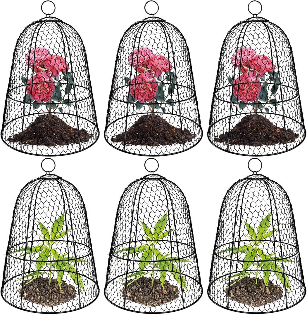 6 Pack Garden Chicken Wire Cloche,19" x 14" Large Plant Protector Cover for Keeping Squirrels,Rabbits,Bunny Chickens Bird Small Animals Out Garden Decoration Wire Plants Dome Metal Cloches-Black