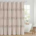 Seasonwood Beige Shower Curtain Elegant Ruffle Shower Curtain with Ruched & Bow Vintage Farmhouse Shower Curtains for Bathroom Boho Bathroom Decor (Beige,72x72 Inches)