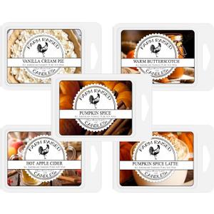 Farm Raised Candles Fall Soy Wax Melts - USA Made - Bakery 5-Pack: Pumpkin Spice, Pumpkin Spice Latte, Hot Apple Cider, Vanilla Cream Pie, Warm Butterscotch - 3oz Each - 16 Ounces Total