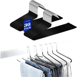Pants Hangers 30 Pack Non Slip,Trouser/Blanket/Jeans Hangers for Closet Space Saving,Open Ended Pants Hanger Strong Durable (Black)