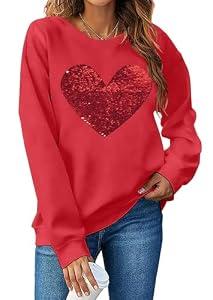 MNLYBABY Valentines Sequins Sweatshirts Women Valentine Heart Sweatshirt Casual Glitter Heart Graphic Pullover Tops, Red, XXL