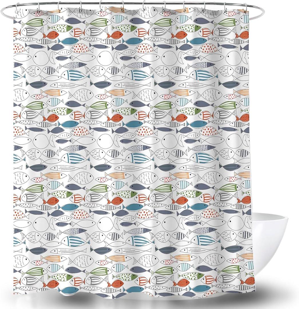 Fish Shower Curtain Ocean Animal Modern Multi-Color Fish Art Polyester Fabric Shower Curtain 72X72Inches