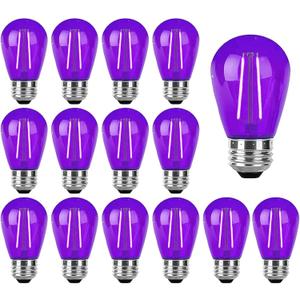 15 Pack Purple LED Bulb S14 Replacement Light Bulbs 2W Plastic Shatterproof Night Bulb E26 Base Purple String Lights Waterproof Vintage Bulb for Halloween Christmas Wedding Party Patio, Purple