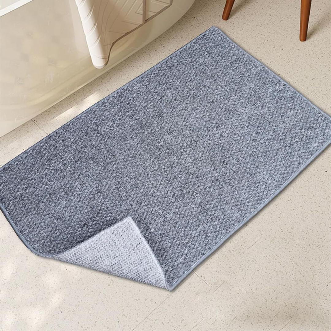 Yancorp 24"x60" Ultra Thin Bathroom Rugs Low Profile Bath Rug Fit Under Door Non Slip Large Door Mat,Machine Washable Shower Rug,Quick Dry Bathroom Floor Mat,Faux Jute Rug Super Absorbent (Grey)