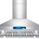 36 inch Island Range Hood Ceiling Mount 1200 CFM with 4-Speed Gesture Sensing & Touch Control, Ducted/Ductless Stainless Steel Kitchen Stove Vent Hoods with 4 LED Lights, Timer,Dishwasher-Safe Filters