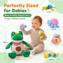 JoyCat Frog Baby Sensory Toy with Mirror & 4 Insects, 3-18 Months | Soft frog opens for put-in play; 4 sensory insects, crinkle, rattle and baby-safe mirror support tummy time.