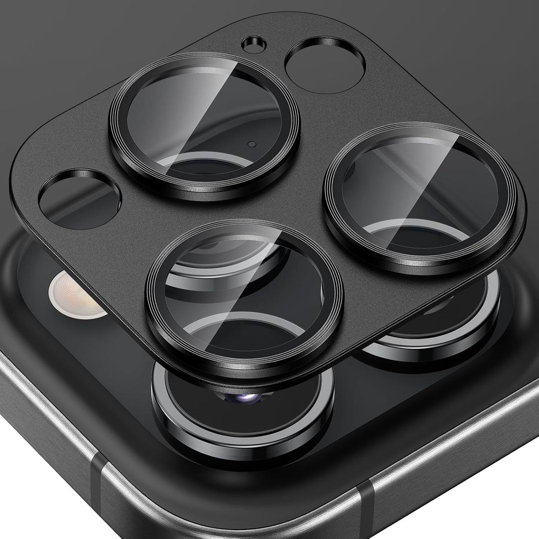 Tensea for iPhone 16 Pro/iPhone 16 Pro Max/iPhone 15 Pro/iPhone 15 Pro Max Camera Lens Protector, Metal Aluminum Alloy Tempered Glass Cover Camera Screen Protector Accessories, Case Friendly (Black Titanium)