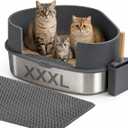 Gimars XXXL Stainless Steel Litter Box with Lid, 26.6" L x 20.3" W x 11.8" H Triangle Corner Metal Litter Box for Big Cats, Space-Saving Side Entry, High Sides, Easy to Clean