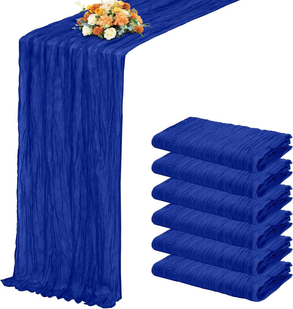 6 Pack Royal Blue Table Runner 17x108 Inch Cheesecloth Table Runner Boho Gauze Table Runners Romantic Rustic Sheer Fabric Cheese Cloth Table Runners for Wedding Party Baby Shower Birthday Home Decor