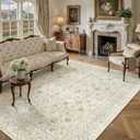 PureCozy 6x9 Area Rug Machine Washable Living Room Bedroom Vintage Distressed Non Slip Carpet Indoor Large Low Plie Thin Beige Dining Room Home Office Retro Accent Rug