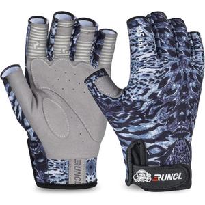 RUNCL Fingerless Gloves RAGUEL, Fishing Gloves, Sun Glove - UPF 50+ Sun Protection, Microfiber-Tech Safeguard, Half-Finger Style, Breathable Ventilation - Kayaking, Cycling, Gardening (Black Camo, XXL)