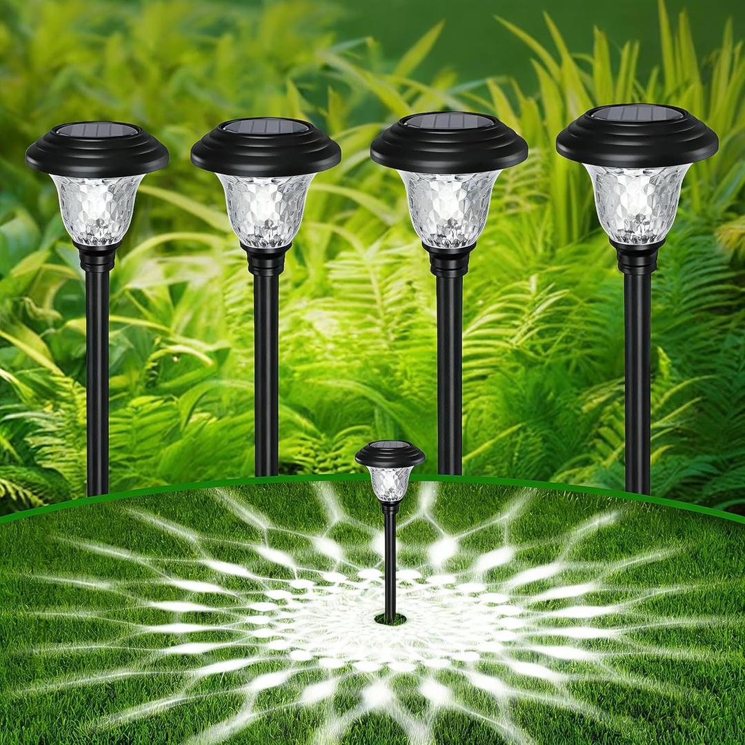 BEAU JARDIN 8 Pack Solar Pathway Lights White + Color Changing Stainless Steel 3 Mode Outdoor Multicolor Metal Solar Powered Waterproof Glass for Garden Landscape Path Yard Walkway Driveway Black