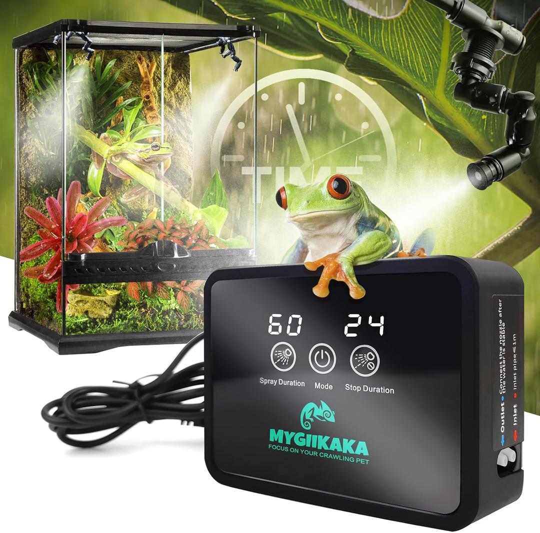 Reptile Smart Mister, Reptile Humidifiers Misting System Automatic with Timer, Terrarium Humidifier with 360°Adjustable Misting Nozzles, Spray Kit for Rainforest Plants Amphibian (Touch Version - Upgrade)