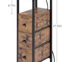 LOAKEKEL Narrow End Table Living Room with Charging Station, Skinny Side Table with Fabric Drawers, Slim Nightstand for Bedroom, Small Spaces, Couch, Rustic Brown, HETNDP03PBR-1