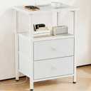 Nightstand with Charging Station, Bedside End Table with 2 Fabric Drawers for Bedroom, Side Table with USB Ports and Outlets (White)