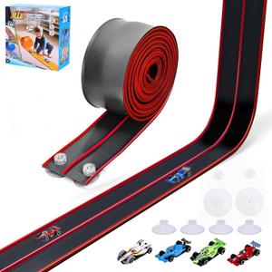 Flexible Race Car Track for Kids 15 Ft Flex Tracks Starter Set Compatible with Diecast 1/64th Cars Portable Rolls Up Race Tracks with Strong Suction Cups Birthday Gifts for Boys Girls Ages 3+ (Black Red)
