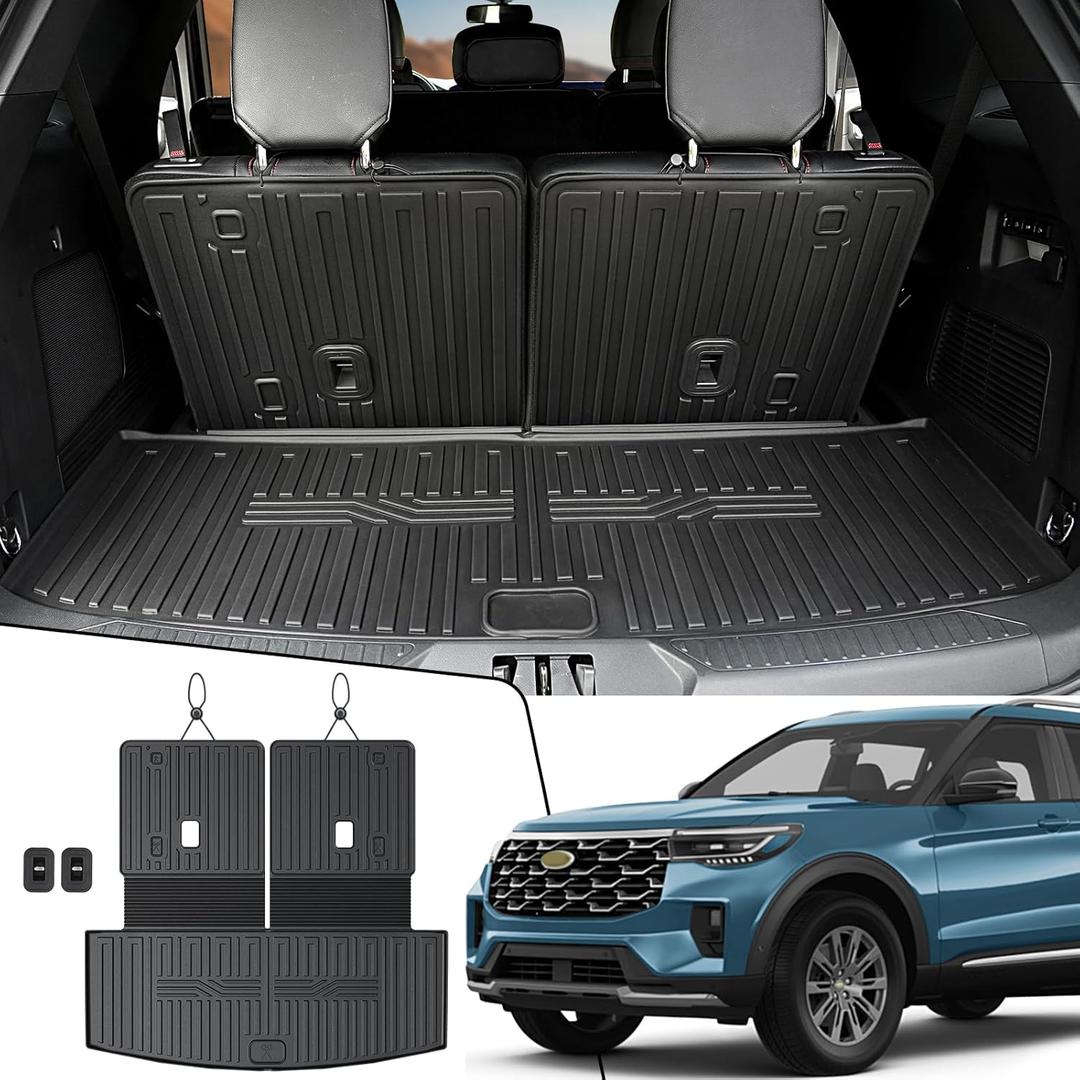 Cargo Mat with Backrest Mat for 2020-2025 2026 Ford Explorer Car Mat Accessories, All Weather TPE Cargo Liner Trunk Mat Active/ST Line/ST/Platinum(Cargo Mat with Backrest Mat)