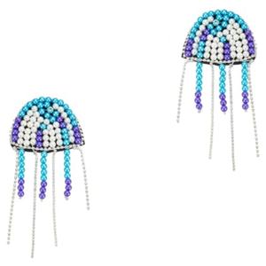 INFUNLY 2 PCS Jellyfish Beaded Rhinestone Tassel Patches for Clothes Jellyfish Rhinestone Sew-on Patch Sea Creatures Beaded Repair Applique Patch Handmade DIY Patch for Clothing DIY Art Crafts Decor