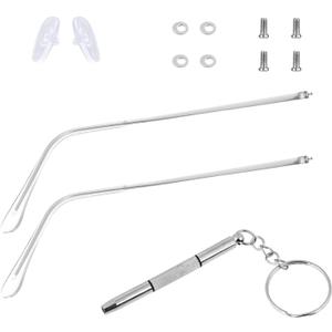 Metal Silver Glasses Arm Replacement Thin Eyeglass Legs Replacement Single Teeth Eyeglasses Repair Legs Sunglasses Arm with Transparent Tips Glasses Temple Eyewear Frame Temple Accessory