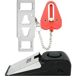 Portable Door Lock & Door Stop Alarm Set, Dual Protection Home Security Door Kit, Travel Hotel Lock Devices Pocket Self Defensey Tools for Traveling Hotel Home Apartment, Red