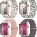 Delidigi Stretchy Bands Compatible for Apple Watch Band Women 40mm 38mm 41mm 42mm 44mm 45mm 46mm 49mm, Nylon Braided Straps for iWatch Series 11 10 9 8 7 6 SE 5 4 3 Ultra Ultra 3 2 (Nude Pink/Smoke Violet/Beige Leopard/Brown Leopard)