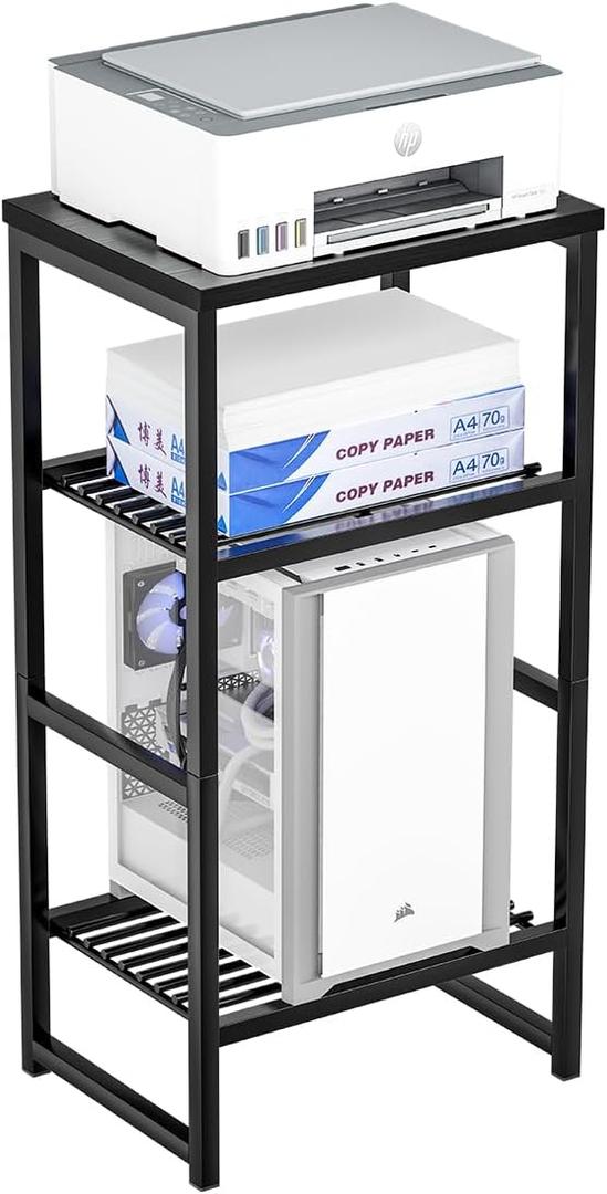 3 Tier Metal Printer Stand Shelf, Black Side Table for Printer, Fax Marchine