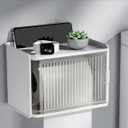 White Wave-Design Pet-Proof Tissue Box Holder - Wall-Mounted, Dual Dispenser Organizer for Kitchen, Office, Outdoors - ABS+HIBS Material, Transparent Lid, Damage-Free Adhesive