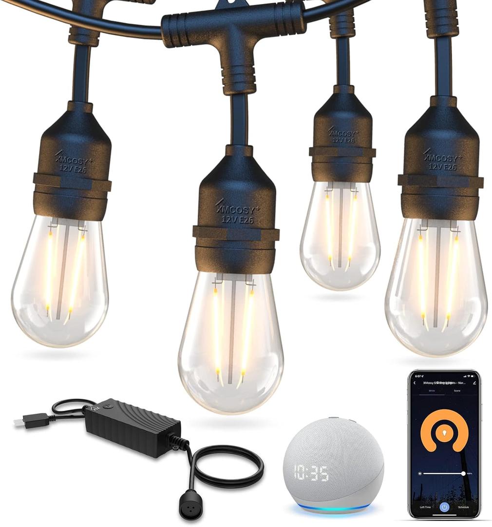XMCOSY+ Smart LED Outdoor String Lights, 123Ft Patio Lights with 40 Shatterproof Dimmable Edison Bulbs, WiFi & App Control, Work with Alexa, IP65 Waterproof String Light for Outside Bistro Porch, 2 Pieces