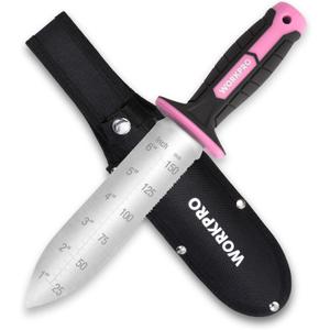 WORKPRO Hori Hori Garden Knife, 7" Stainless Steel Blade with Cutting Edge, Garden Tools with Oxford Sheath, Ergonomic TRP Handle with Hanging Hole for Weeding, Planting, Digging, Pink
