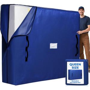 BAGAIL Mattress Bags for Moving, Mattress Covers with Heavy Duty Handles, Reusable Mattress Storage Bag for Moving Supplies(Navy, Queen)